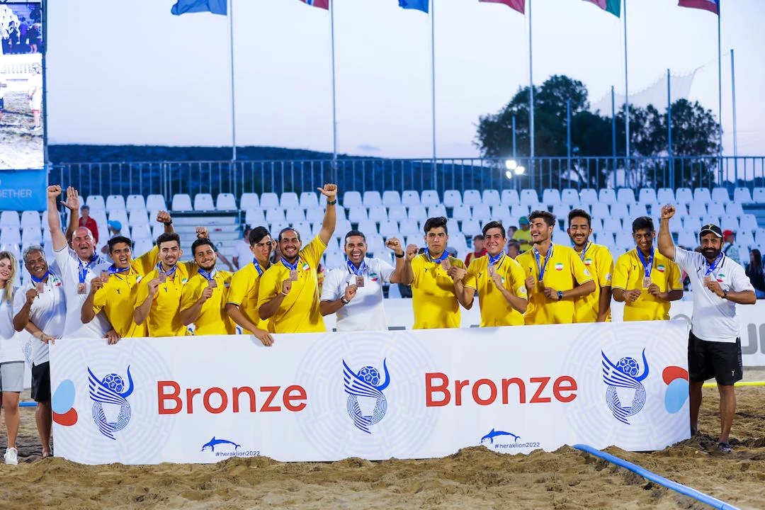 Iran beach handball team at a medal ceremony
